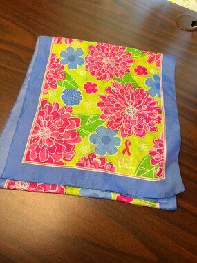 Lilly Pulitzer Silk Scarf Blue Koman Race for the Cure Breast Cancer Awareness